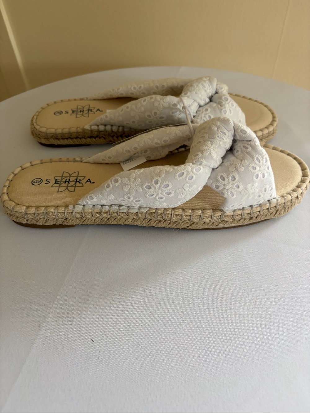 Serra White Eyelet Knotted Espadrille Slide Sandals